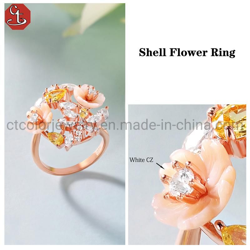 2021 Fashion jewelry Hot sale Flower silver pearl Ring with CZ