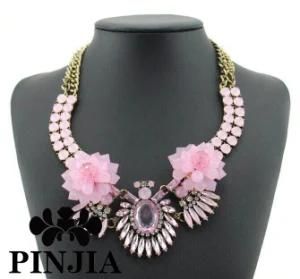 Pink Statement Acrylic Flower Crystal Fashion Costume Jewelry Beaded Necklace