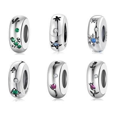 Real 925 Sterling Silver Green Christmas Tree CZ Charms Spacer Stopper Beads Fit Charms Bracelet Beads Jewelry Making Hot Sale