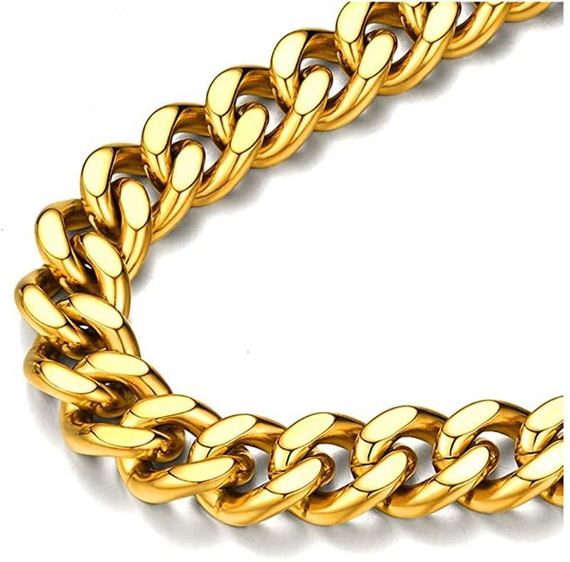 Stainless Steel Curb Cuban Link Chain Necklaces with 18K Gold Plated for Men Women
