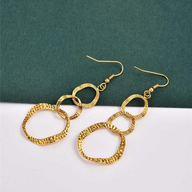 14 K 18K Gold Plated Long Three Circle Stainless Steel Earring Artifical Handmaking Earrings for Women