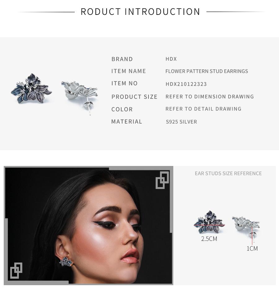 S925 Silver Elegant Flower Pattern Stud Earrings