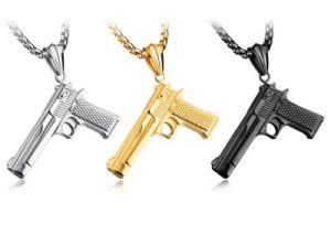 Wholesale Fashion Mens Boys Necklaces Hand Pistol Gun Pendant Necklace Men Biker Black Silver Gold-Color Hip Hop Colar Jewelry