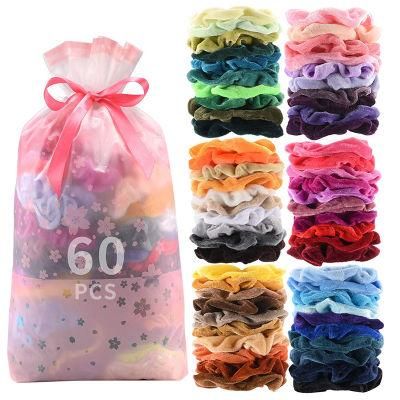 Great Gift Tiaras 60 PCS Premium Velvet Hair Scrunchies Elastic Hair Bands for Women or Girls Hair Accessories with Gift Bag