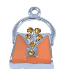 Orange Enamel Rhinestone Bag Pendant Box