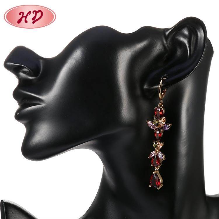 Colorful Jewelry Rainbow Cubic Zirconia Long Drop Earrings for Women