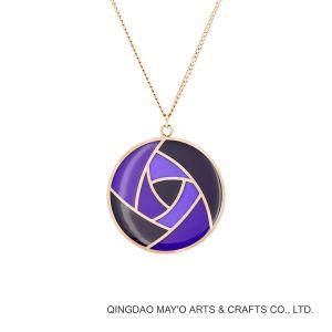 Womens Rose Gold Plated Purple Rose Flower Large Pendant Long Necklace