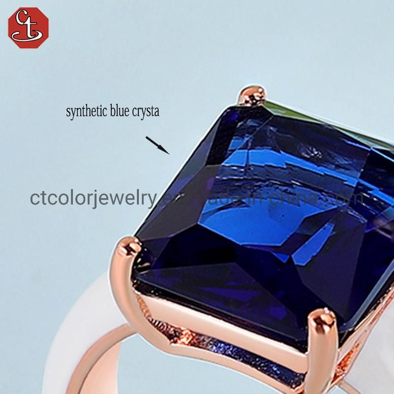 Simple Style 925 Sterling Silver ring Synthetic blue crystal enamel ring Fashion jewelry