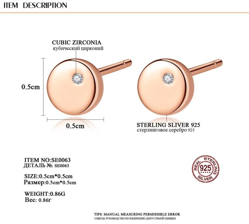 Charming Gold 925 Sterling Silver Cubic Zirconia Mini Ear Studs