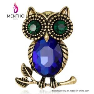 2017 New Design Retro Owl Animal Jewelry Glass Crystal Brooch
