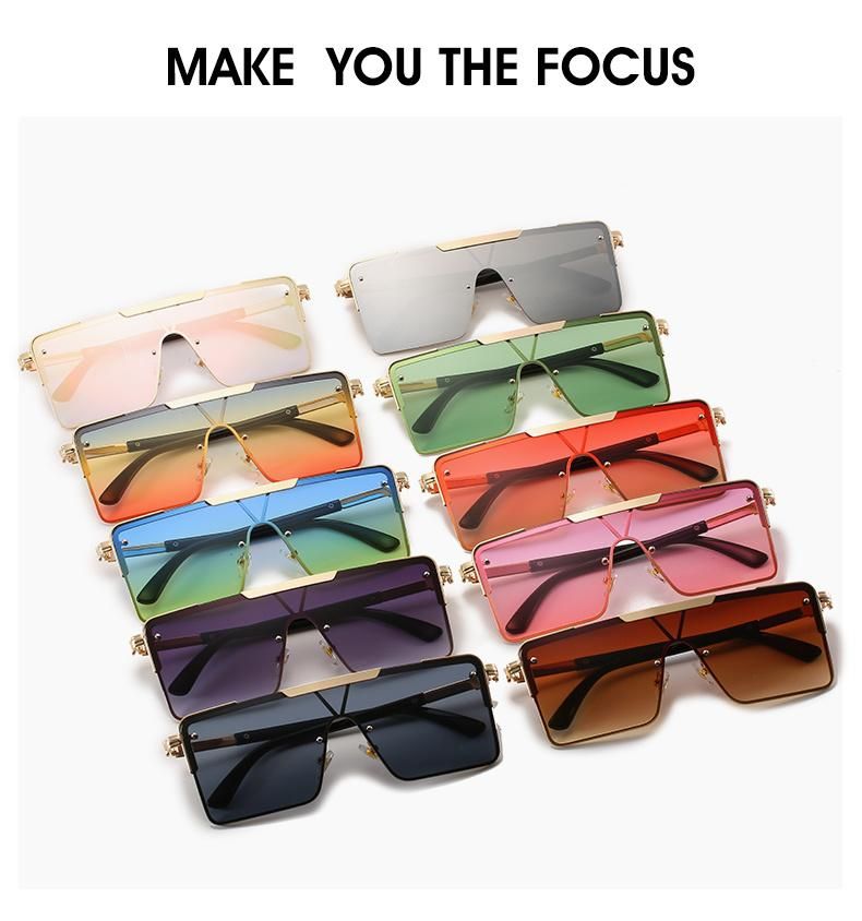 New Metal Frame Textured Sunglasses Square Big Frame European and American Style Ins Sunglasses One-Piece Sunglasses