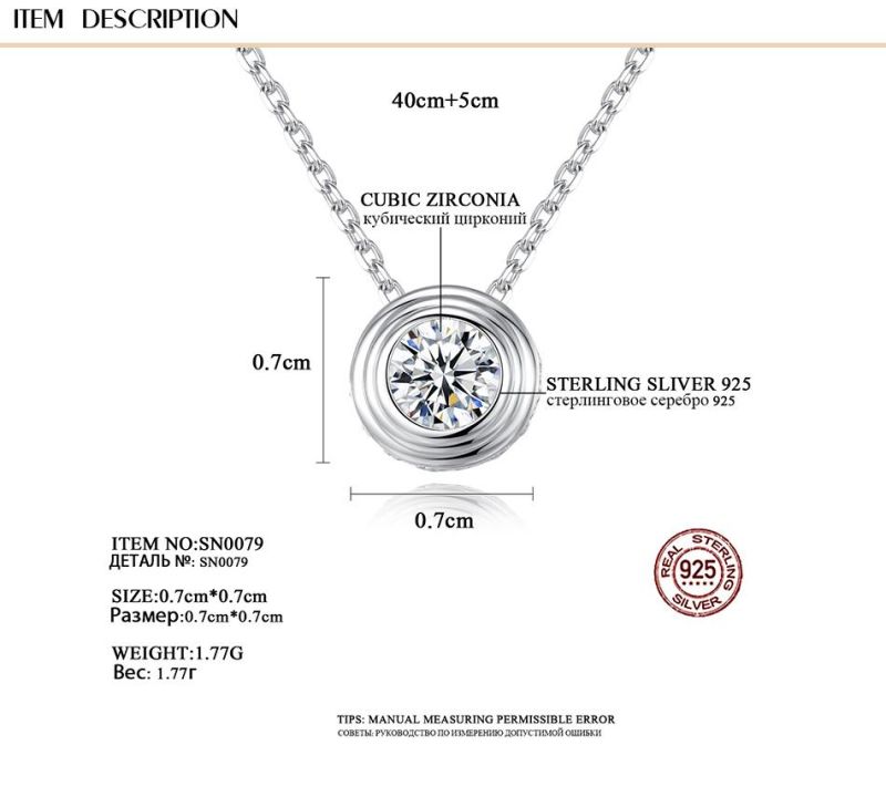 Cubic Zircons on Compass Shape Silver Necklace