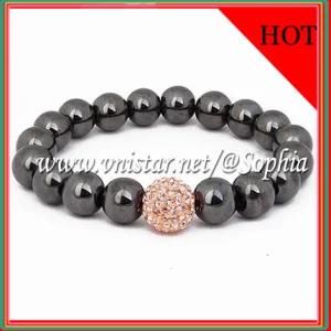 Fashion Black Hematite Bracelet with Gold Crystal Bead