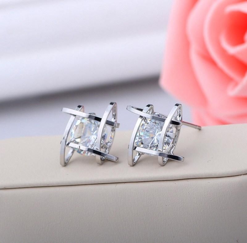 Fashion Jewelry for Women Copper Zircon with 925 Silver Plated Stud Earrings