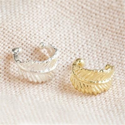 Manufacture Tiny 18K Gold Plated and Silver Zinc Alloy Feather Ear Cuff