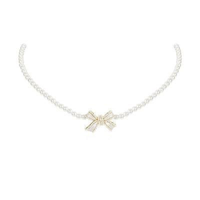 Fashion Jewelry Pearl Necklace Baroque Clavicle Chain Bow Necklace