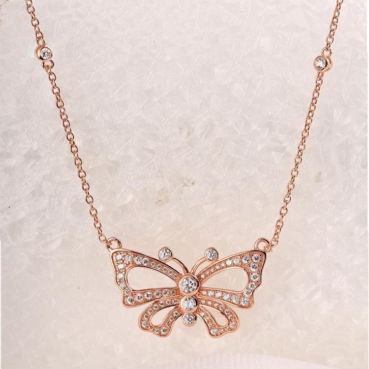 Fashion Accessories 925 Silver Gold Plated Butterfly Shape Shining Cubic Zirconia Moissanite Lab Diamond Fashion Jewelry Factory Wholesale Necklace
