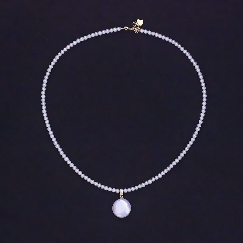 Fashion Small Round Genuine Cultured Freshwater Pearl Necklace with Pendant (XL120059)