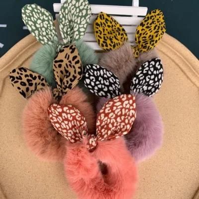 Bowknot Plush Scrunchies Hair Ties Elastics Soft Bow Knotted Rubber Bands Fur Hair Scrunchy Bobbles Ponytail Holder for Women Girls Thick Hair