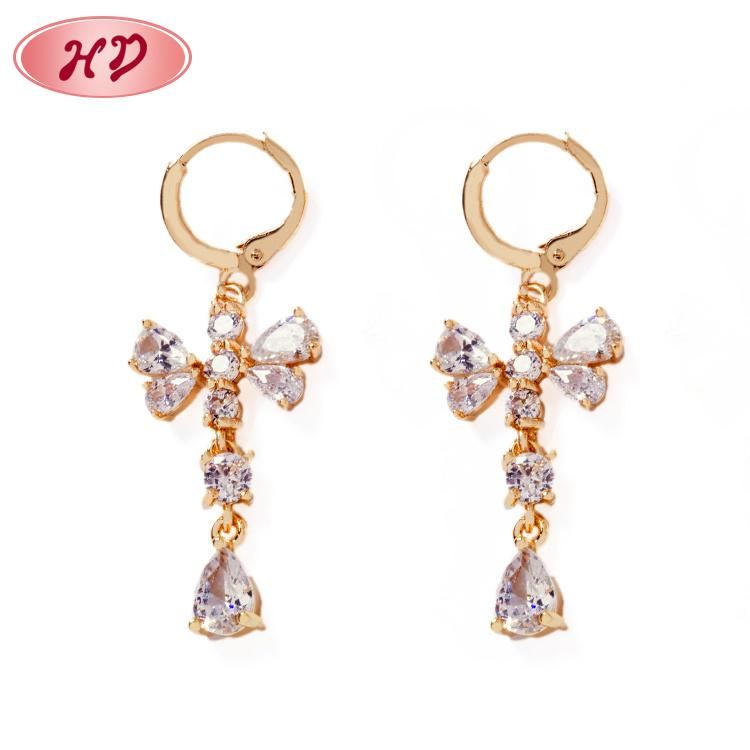 New Style Women Long Rose Gold Zircon Heart Drop Earrings for Wedding
