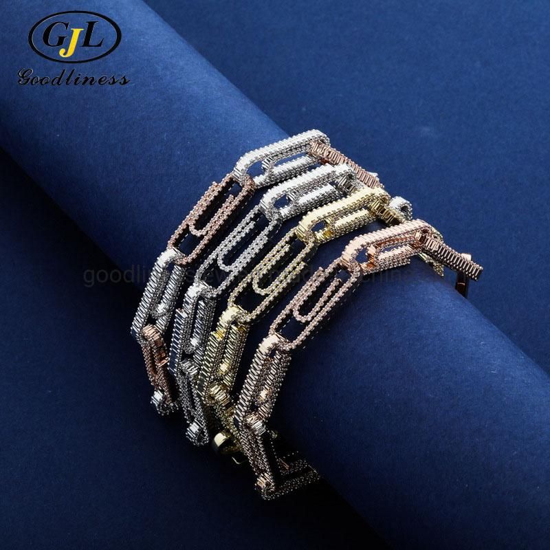 Hiphop Jewelry Gold Plated White Zircon Stone Chain Bracelets Jewelry