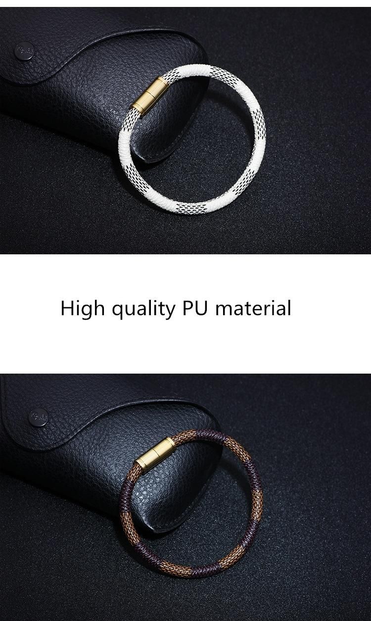 New Fashion Hipster PU Stripe Alloy Magnet Buckle Lovers Bracelet