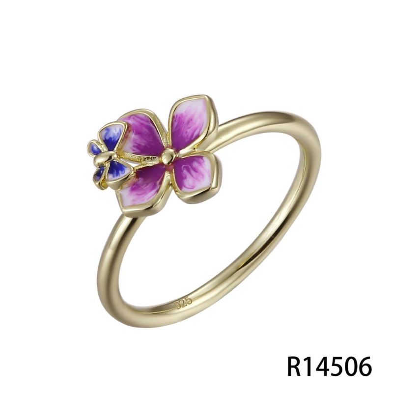 Young Girl′s Lovely Flower 925 Silver Enamel Ring