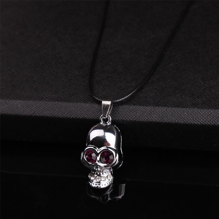 Men Halloween Alloy States Domineering Full Crystal Stone Skull Necklace