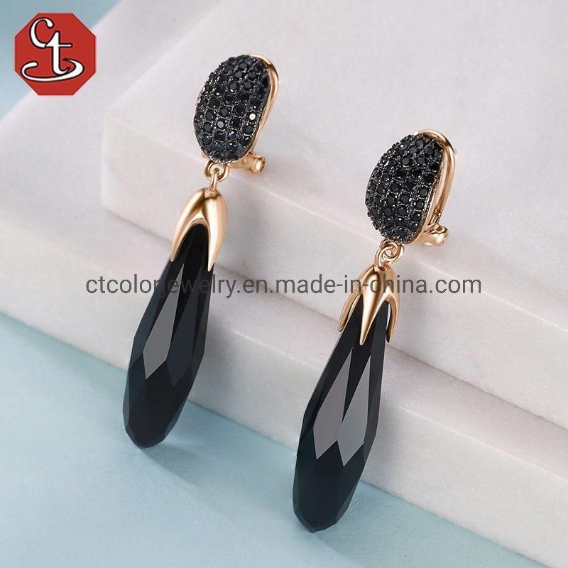 Hotsale fashion jewelry 925 silver earring black crystal earrings for women