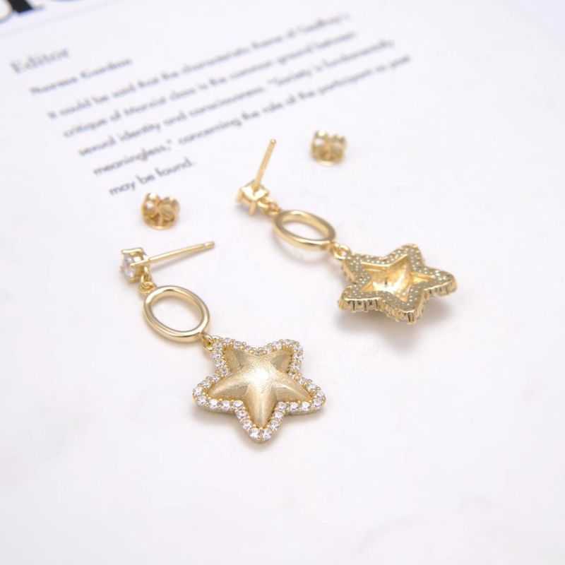 Top Sale 14K Yellow Gold Plated 925 Sterling Silver Star Charm Earring