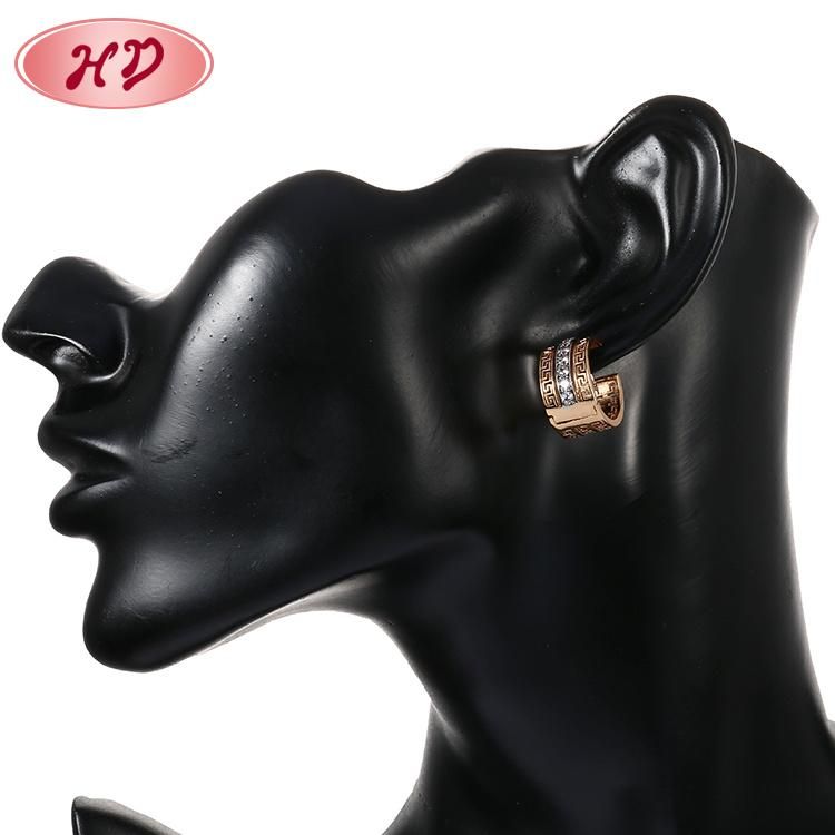 Fashion 18K Gold Plated Jewelry Silver Alloy Stud Drop Hoop Huggie CZ Earrings with Crystal for Women