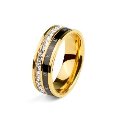 Roman Digital Diamond Set Titanium Steel Ring