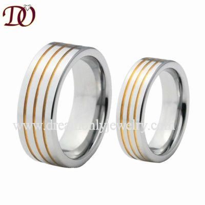 8mm&6mm Shiny Tungsten Couple Ring Two Tone Gold-Color Tungsten Ring