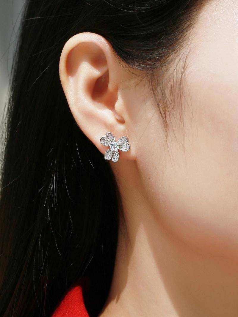Moissanite jewelry lucky heart clover ear stud 925 sterling silver fashion jewelry earrings for girls