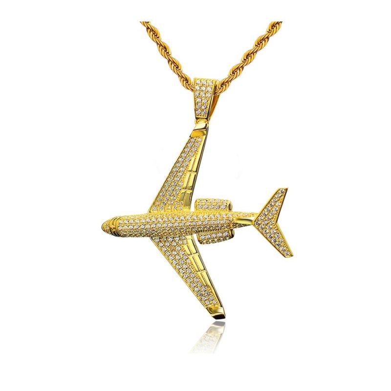 Hot Sale Micro Pave CZ Gold Plated Aircraft Pendant