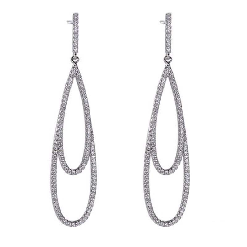 Fashion Leaf Shaped Hollow Long CZ Silver Earring for Women