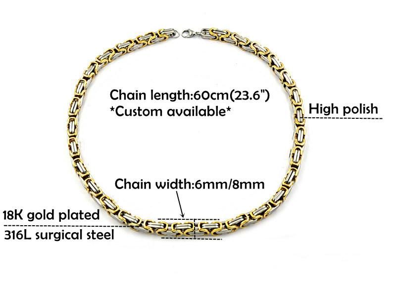 Stainless Steel Byzantine Chain Link Necklace 18K Gold Plated Daily Chain for Mens Necklace Jewelry