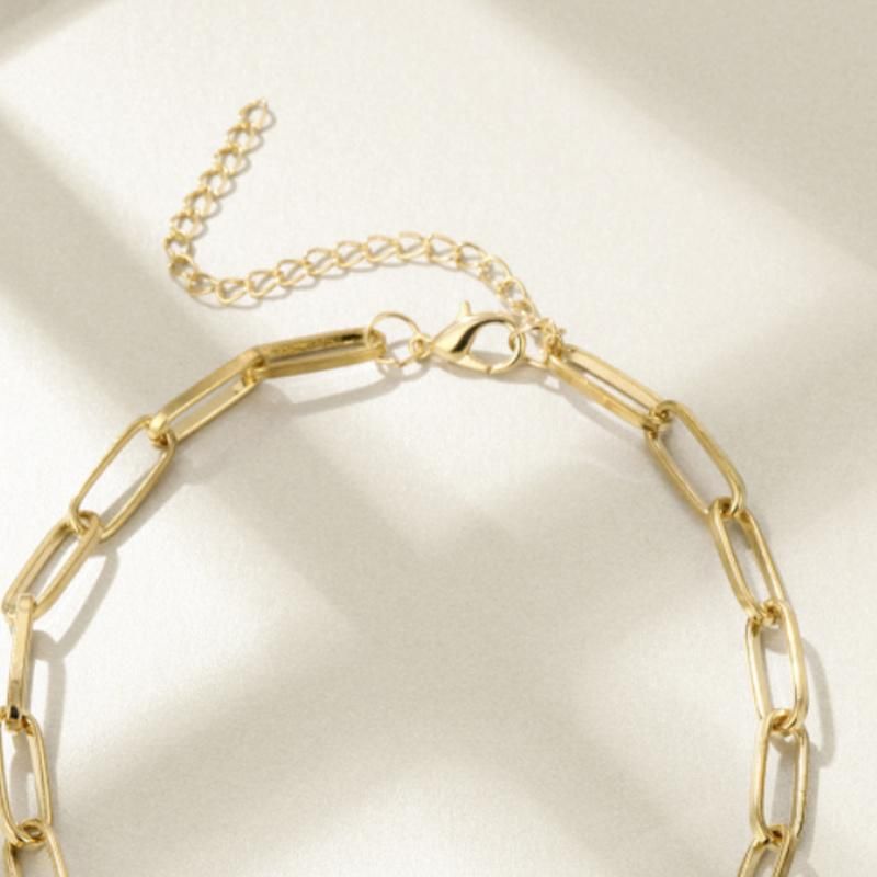 Gold Plated Necklace Paperclip Jewelry Rectangle Chain with Clasp