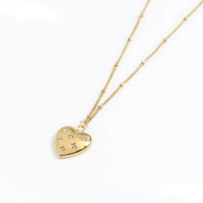 Manufacturer Custom Fashion Jewelry Gold Plated 18K Chains Diamond Zircon Necklace Stainless Steel Heart Jewelry Wholesale Hong Kong Jewelry