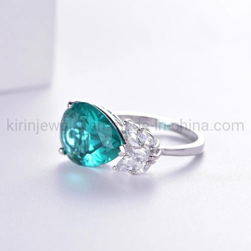 Rings with CZ Custom Wedding Emerald Drop Shape 925 Sterling Silver Ring Diamond Promise Rings for Women