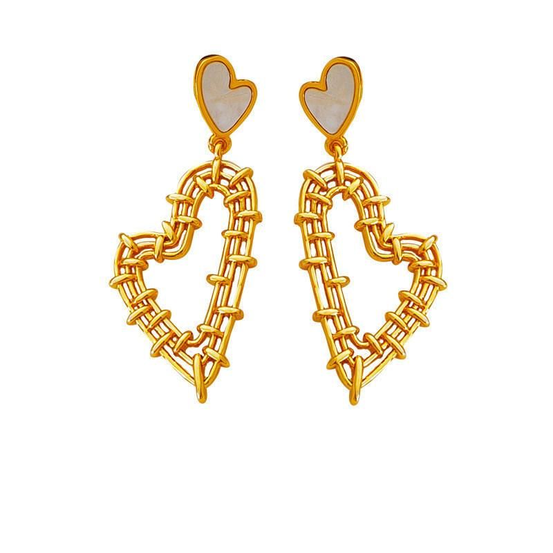 Ablone Shell Heart with Textured Heart Double Construction Drop Earring for Fashion Jewelry and Accessories