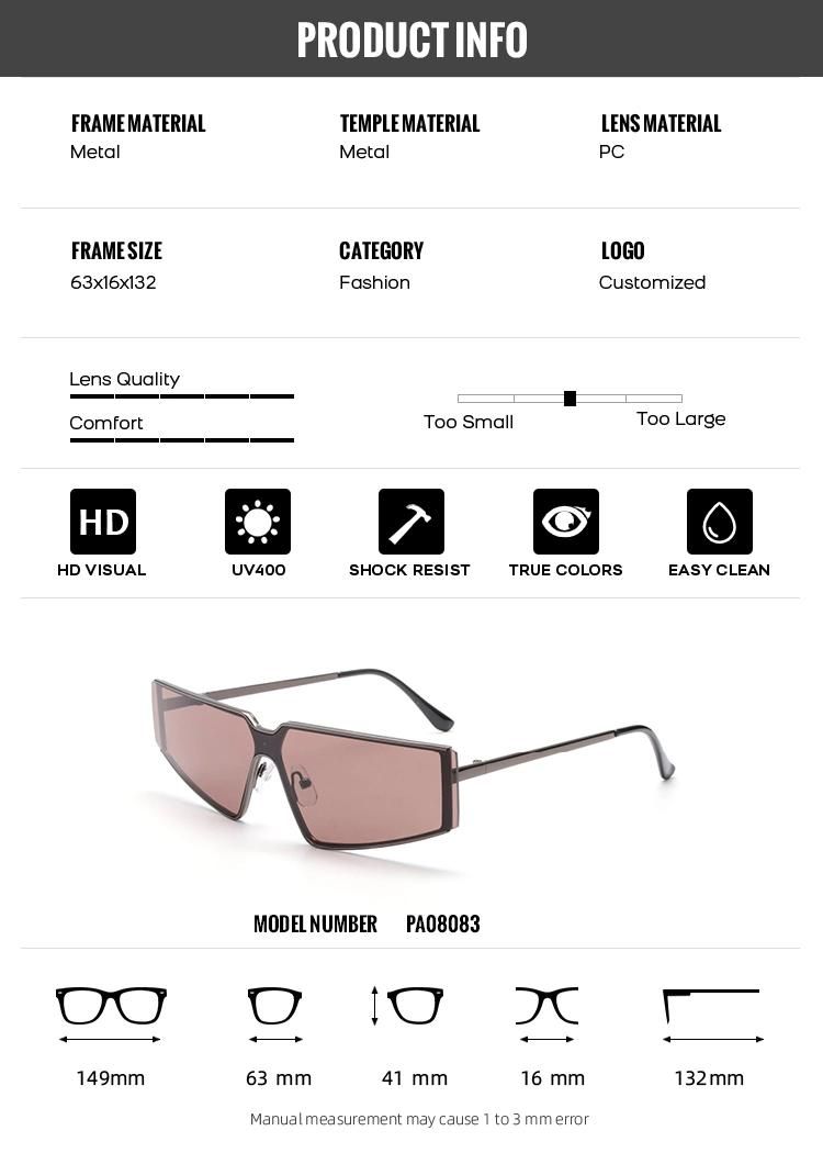 2022 Fashion Unique One-Piece Unisex Luxury Sun Glasses Metal Frame Cat Eyes Rimless Sunglasses