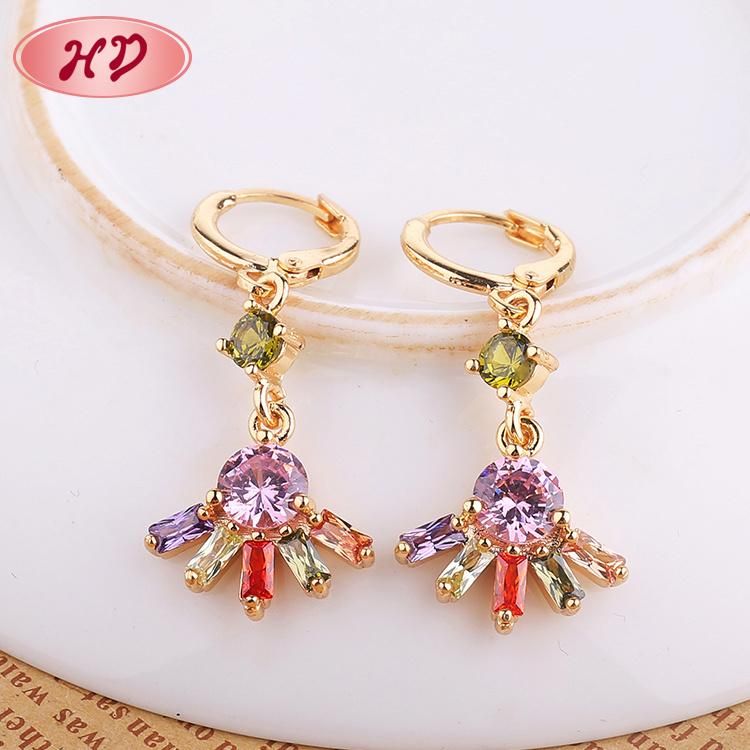 Fantasy Gold Locket Pendant Designs Colorful Crystal Dubai Gold Drop Earring Jewelry for Party Girls