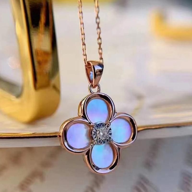 Hot Selling Four Leaves Clover with Natural Diamond Silver Necklace Jewelry