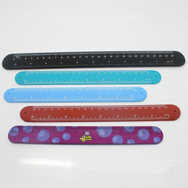 Promotional Colorful Debossed One Inch Silicone Ruler Slap Bracelet