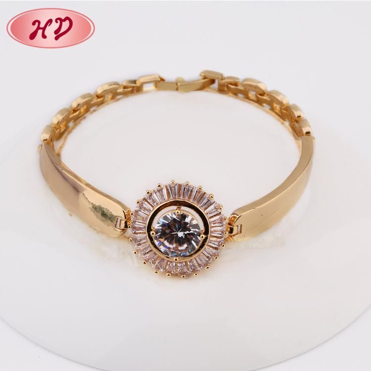 Fashion New Design Colorful Crystal Flower Shape Charm Women Brass Bracelet