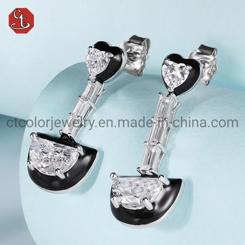 Fashion Costume Imitation Charm 925 Silver Black Enamel CZ Jewelry with Pendant Necklace for Women