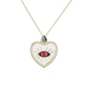 2022 Custom New Fashion Jewelry Heart Devil&prime;s Eye Oil Drop Brass Pendant Necklace