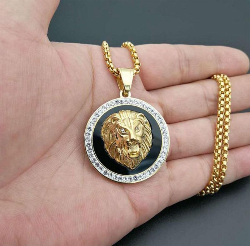 Explosion Hip Hop Hiphop Jewelry Stainless Steel Gold-Plated Diamond Lion Head Pendant Spt2622