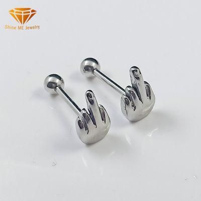 Punk Style 316L Medical Stainless Steel Hypoallergenic Middle Finger Tongue Nail Tongue Ring Human Body Piercing Ssp0812